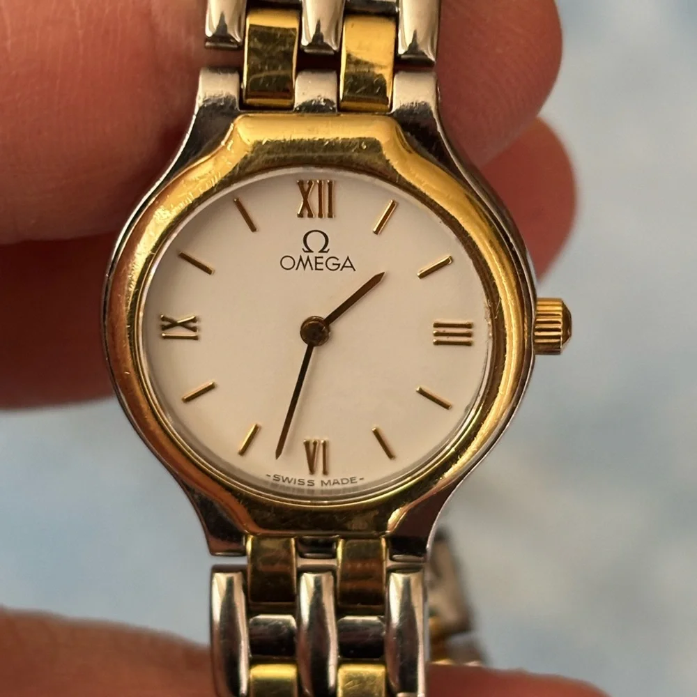 Omega Gold and Silver Two-Tone Watch with Roman Numerals - Picture 9 of 9